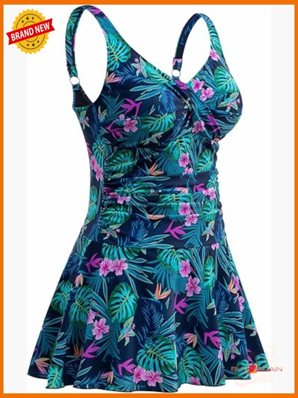 Plus Size Swim Dress with Tummy Control Flowy Skirt One Piece